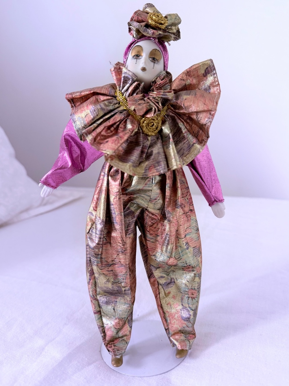 1980 Vintage Harlequin Porcelain Clown Doll